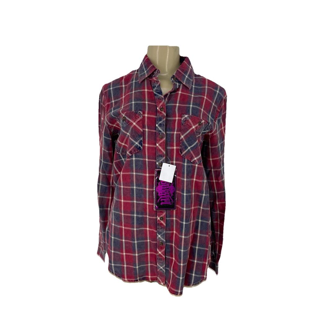 NEW Rock Roll Cowgirl Shirt Small Plaid Long Sleeve Cotton Multicolor Sz S A150